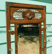 1895-1910 Art Nouveau Victorian Oak Hall Tree Chair Seat & Mirror