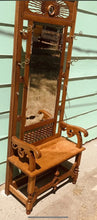 1895-1910 Art Nouveau Victorian Oak Hall Tree Chair Seat & Mirror
