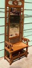 1895-1910 Art Nouveau Victorian Oak Hall Tree Chair Seat & Mirror